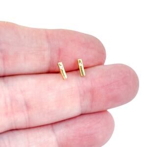 Vintage SU Sterling Silver 925 Gold Tone Cubic Zirconia Bar Stud Earrings